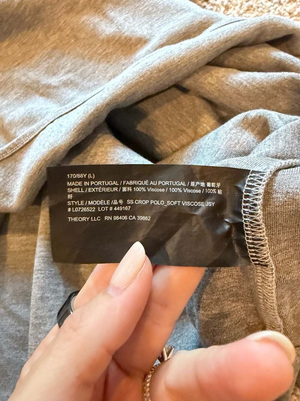 Theory SS Crop Polo Soft Viscose Jersey Top Grey Size L - Picture 3 of 4